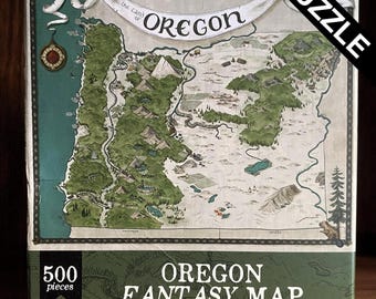 Oregon Fantasy Map Puzzle - 500 piece puzzle - map art, RPG map - fantasy gift, geek gifts, nerd gifts, dungeon master gifts, puzzle gifts