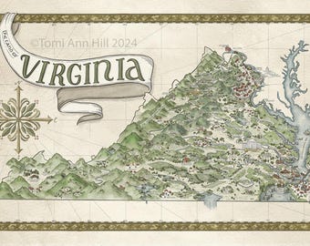 Virginia Fantasy Map - Hand-drawn fantasy map of Virginia - 12 x 20 print