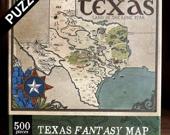 Texas Fantasy Map Puzzle - 500 piece puzzle - map art, RPG map - fantasy gift, geek gifts, nerd gifts, dungeon master gifts, puzzle gifts