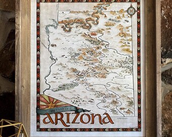 Arizona Map - Hand-drawn fantasy map of Arizona - 11x14 or 16x20 print