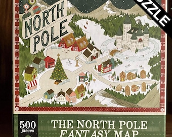 North Pole Fantasy Christmas Map Puzzle - 500 piece puzzle - map art - fantasy gift, geek gifts, dungeon master gifts, puzzle gifts