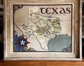 Hand-Drawn Texas Map Print: Fantasy Style Art (11x14 or 16x20)