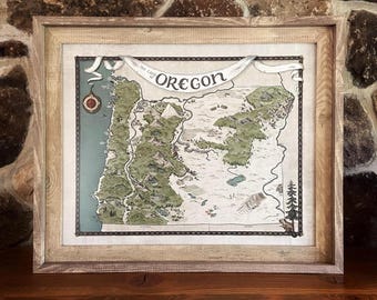 Hand-Drawn Oregon Map Print: Fantasy Style Art (11x14 or 16x20)