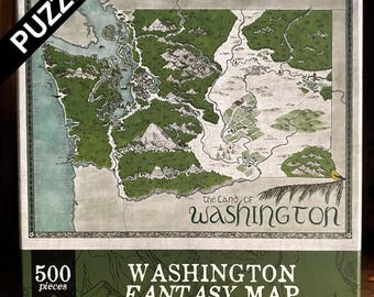 Washington State Fantasy Map Puzzle - 500 piece puzzle - map art - fantasy gift, geek gifts, nerd gifts, dungeon master gifts, puzzle gifts