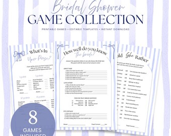 Lot de jeux pour la douche nuptiale | 8 activités de fête de mariage imprimables (modèle canevas), BSG01