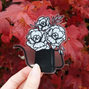 Kettle and Peony Vinyl Sticker: Coffee Lover Laptop Decal