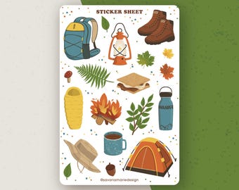 Camping & Hiking Sticker Sheet: Adventure Scrapbook Planner Stickers