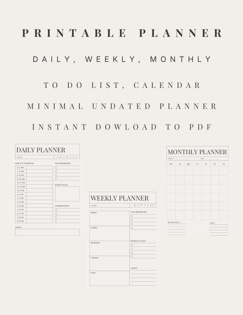 Printable Planner Bundle | Daily Weekly Monthly Planner | Minimal ...