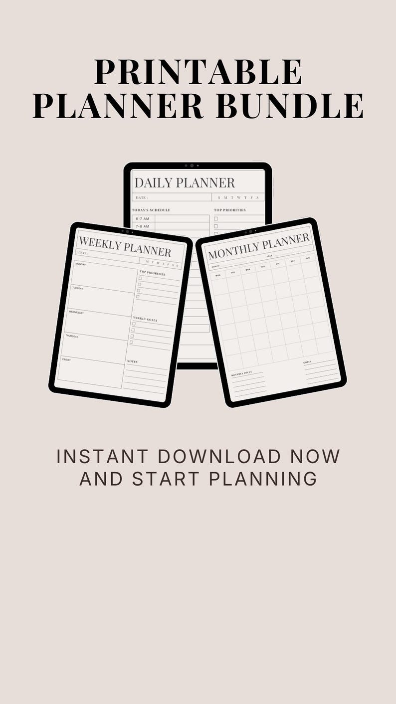 Printable Planner Bundle | Daily Weekly Monthly Planner | Minimal ...