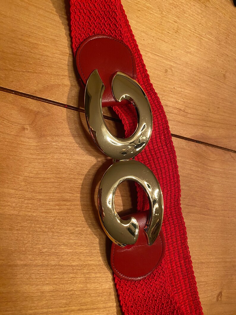 80s Red Stretch Belt with Gold Buckle