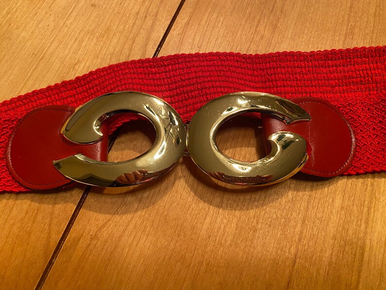 80s Red Stretch Belt with Gold Buckle
