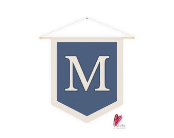 Custom Initial Pennant, Vintage Preppy Name Banner, Personalized Letter Wall Hanging, Girl Boy Nursery Kids Room Decor