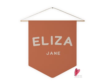 Babynaamwimpel aangepaste vlag, gepersonaliseerd decor kinderkamer, naambord, unieke kinderkamer kraamcadeau, kunst aan de muur