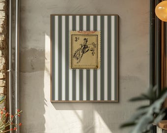 Vintage Striped Rodeo Print, Western Cowboy Stamp Wall Art, Rustic Décor, Retro Horse Print Housewarming Gift