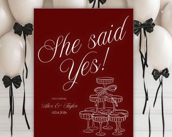 Burgundy Engagement Party Welcome Sign: Customizable Canva Template (Digital Download).