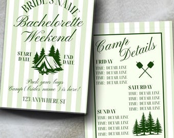 Camp Bachelorette Invite and Detail Card | Customizable Digital Template In Canva | Digital or Printable Invitation
