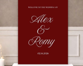 Burgundy Wedding Welcome Sign | Customizable Canva Template (Digital Download)