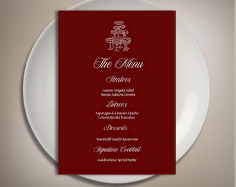Elegant Red and Gold Dinner Menu Template (Digital Download)