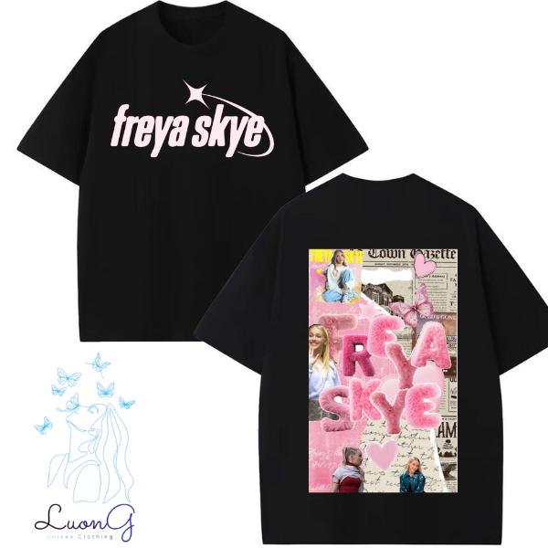 Discover Freya Skye Merch T-Shirt - Y2K Aesthetic Black Graphic Tee with Pink Logo Front & Collage Back Print - Fan Apparel