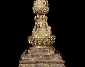 11 inch, Stupa, Buddhist Handmade Statue, Brass Finishing