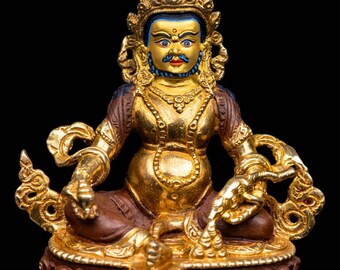 7 inch, Yellow Jambhala, Buddhist Handmade Statue, Partly Gold Plated, Face Painted And High Quality