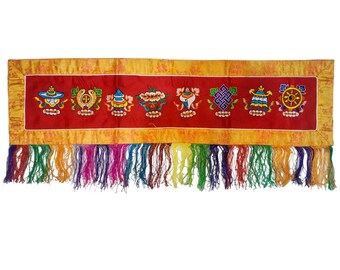 15 inch, Tibetan Cochin Brocade Wall Hanging With Embroidered Ashtamangala