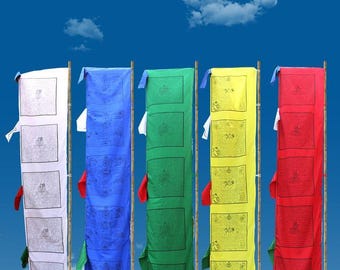 94 inch, Vertical Tibetan Prayer Flags 5 Color Set