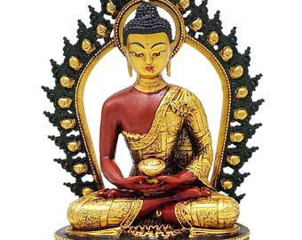 4 inch, Amitabha Buddha, Buddhist Miniature Statue, Partly Gold Plated Finish, Thangka Color Finish, Hand Painted Face