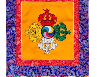 35 inch, Tibetan Cochin Brocade Wall Hanging With Embroidered Double Dorje