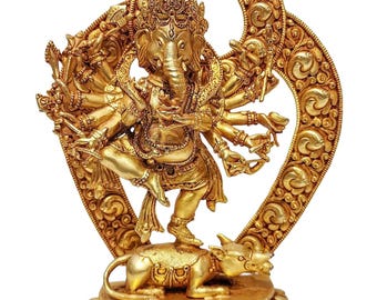 7 inch, Ganesh, Buddhist Statue, Gold Plated And Ceramic Molding