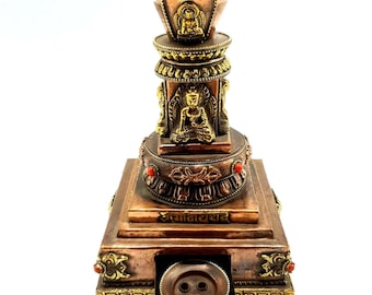 9 inch, Tibetan Stupa With Incense Burner Made By Copper Sheet