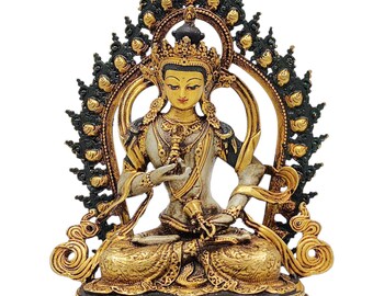 4 inch, Vajrasattva, Buddhist Miniature Statue, Partly Gold Plated Finish, Thangka Color Finish, Hand Painted Face