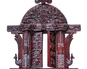 17 inch, Traditional Newari Wooden Hand Carved Door Design For Decoration, Natural Wood, Ashtamangala