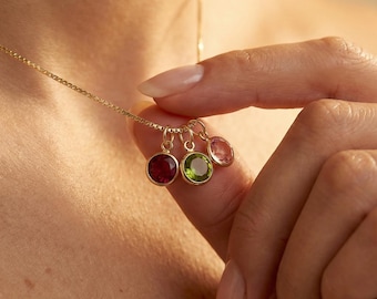 Personalized Birthstone Necklace, Custom Gold Birthstone Charm Necklace, Meaningful Family Jewelry Gift
