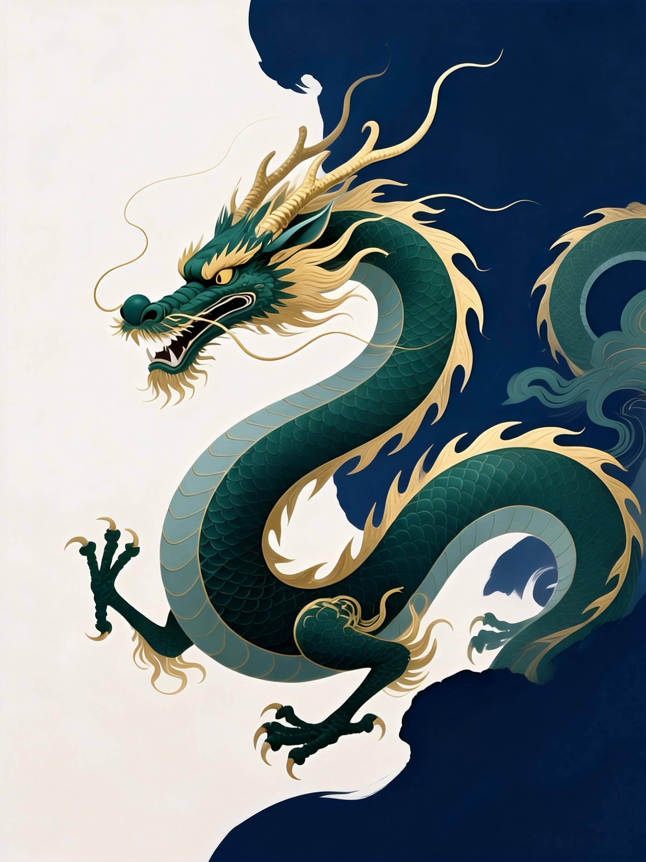 Epic Chinese Dragon Art Print | Blue & Gold Mythology Wall Decor ...