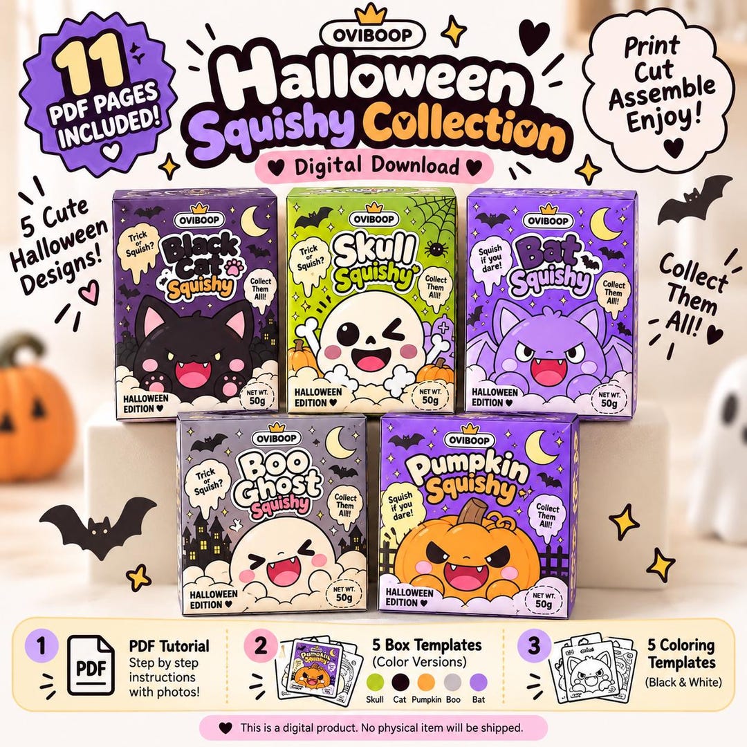 Halloween Paper Squishy Template Bundle Printable Coloring Activity for ...