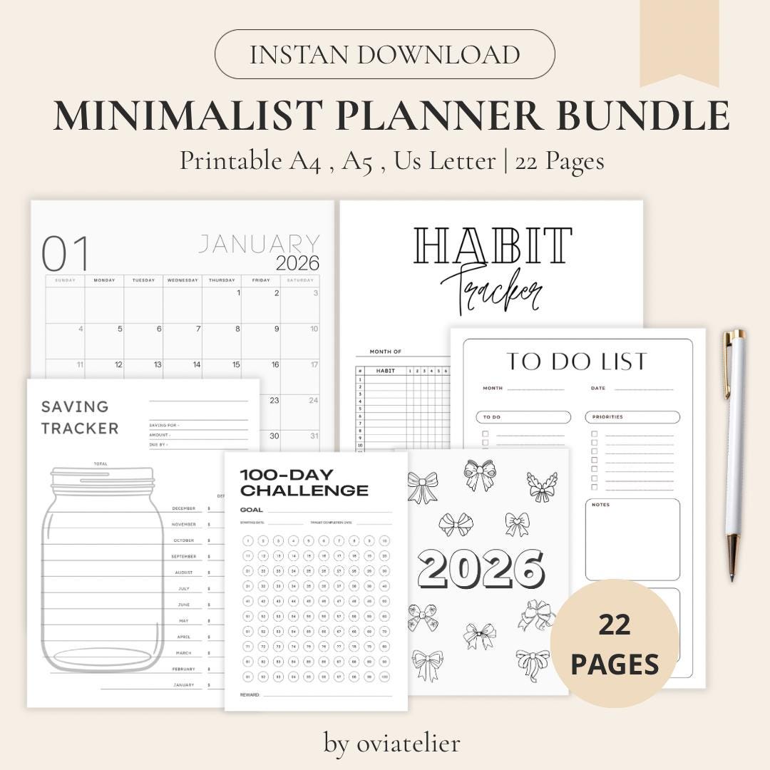 Minimalist Planner 2026 Printable | Daily Planner, Monthly Calendar ...