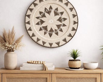 Handwoven Rattan Wall Decor | Round Natural Woven Wall Art | Minimalist Boho Home Decoration | Boho Wall Decor