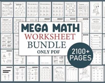 Mega Math Worksheet Bundle, Digital Download, Summer Enrichment, 2100 PDF Pages