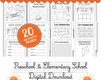 Summer Activity Book for Kids, Digital Download, Summer Enrichment, PDF & PNG Files