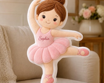 Almohada personalizada con forma de bailarina, peluche de bailarina de ballet con nombre personalizado, regalo para recital de danza, decoración para habitación de niñas, regalo de ballet para niños