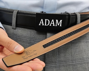 Gepersonaliseerde gegraveerde leren riem voor vader, aangepaste naamriem, Vaderdagcadeau voor man, cadeau vriendje