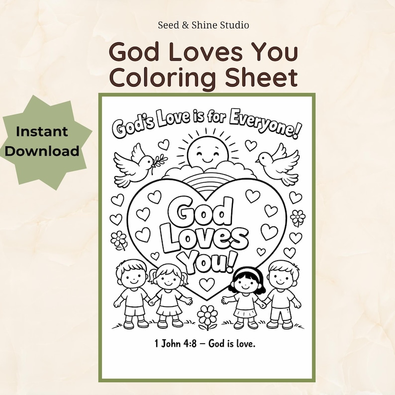 Christian Valentine Coloring Page for Kids | God Loves You Printable ...