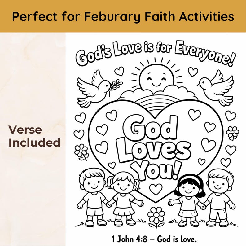 Christian Valentine Coloring Page for Kids | God Loves You Printable ...