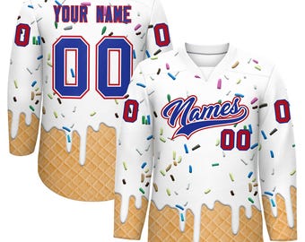 Custom Ice Cream Pattern Personalized V-Neck Hockey Jersey for Adult and Youth, Gift For Hockey Jersey Fan