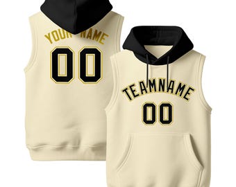 Sudadera sin mangas personalizada – Nombre del equipo, números, diseño de logotipo personalizado con gorra. Para mujeres, hombres y el Día del Padre.