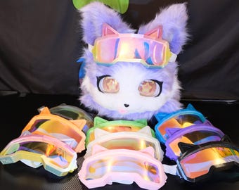 Furry Head Goggles with Ears - Clear Vision Protogen-Style Lens - Many Colours