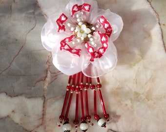 Valentine's gift | Vintage Beaded fringe Brooch Lapel Pin | Prom Homecoming Wedding Fashion Accs.| Corsage alternative | Heirloom Keepsake