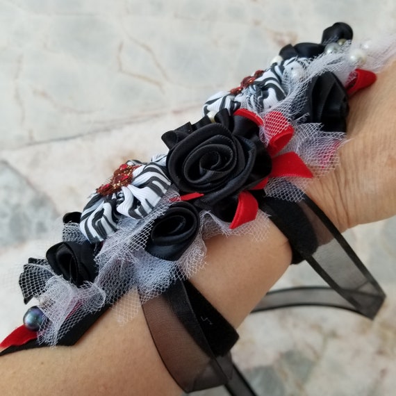Zebra B/W and Red Long Wildly Exquisite Wrist Corsage and
