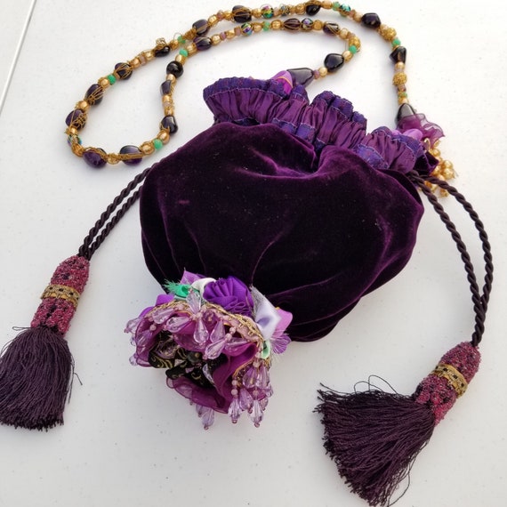 Designer Vintage Purple Velvet Pucci Silk drawstr… - image 8